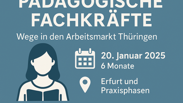 Digitale Illustration zur IQ Qualifizierung 2025 für pädagogische Fachkräfte mit ausländischem Abschluss in Thüringen