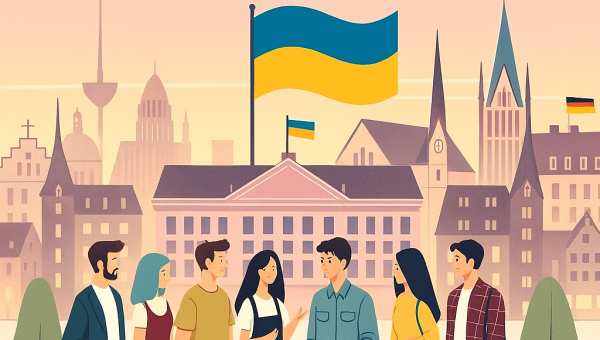 Junge Menschen aus Drittstaaten mit ukrainischem Hintergrund im Gespräch in einer deutschen Stadt – Symbolbild für Aufenthaltsperspektiven und rechtliche Veränderungen.