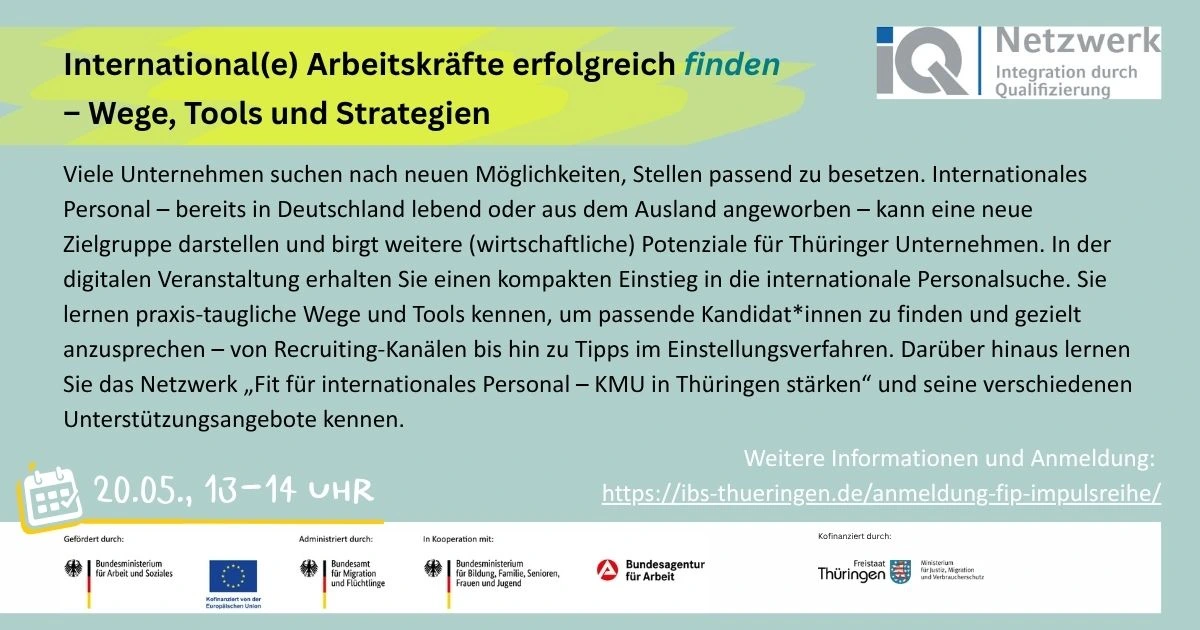Fit für internationales Personal – Digitale Impulsreihe zur Gewinnung und Integration internationaler Arbeitskräfte in Thüringen