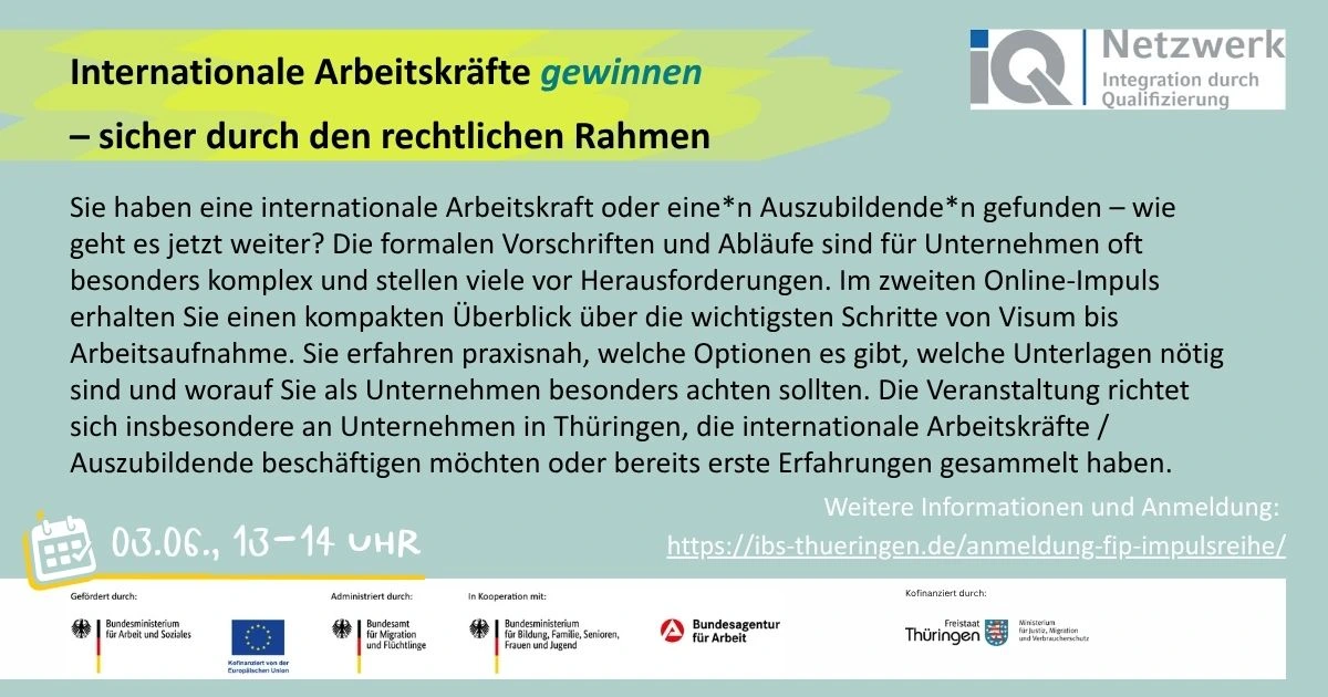 Fit für internationales Personal – Digitale Impulsreihe zur Gewinnung und Integration internationaler Arbeitskräfte in Thüringen