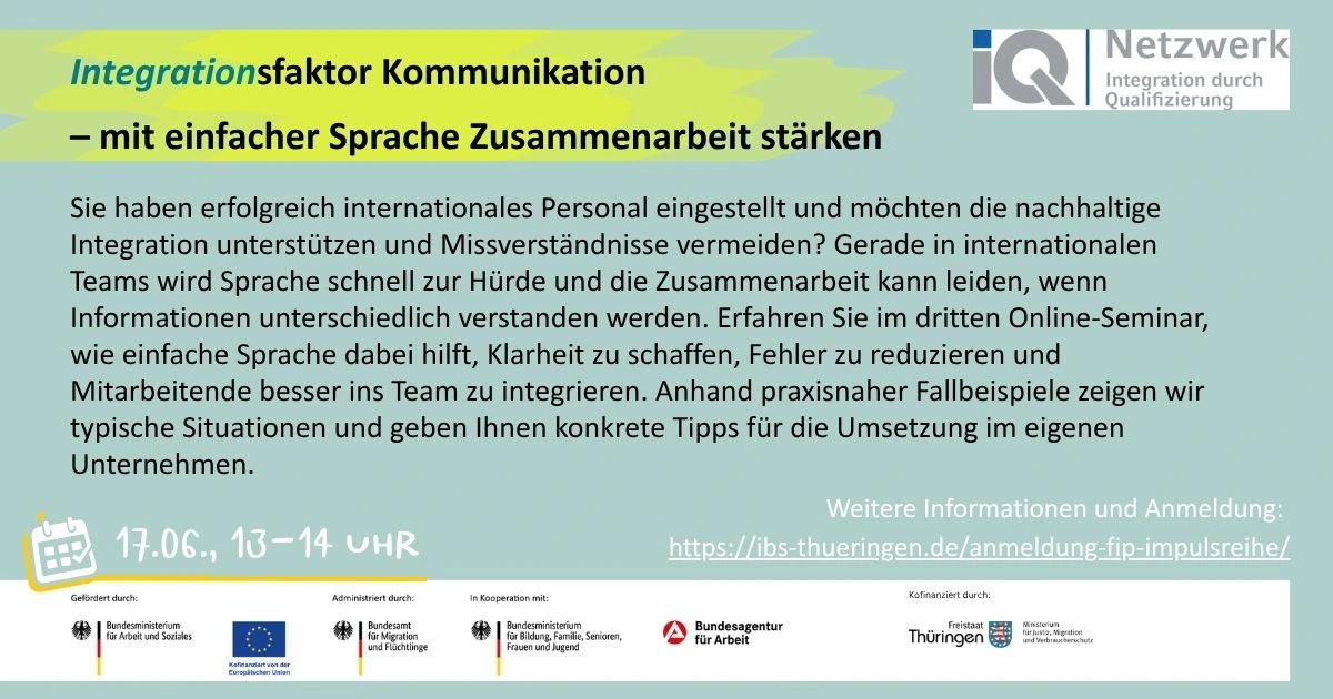 Fit für internationales Personal – Digitale Impulsreihe zur Gewinnung und Integration internationaler Arbeitskräfte in Thüringen