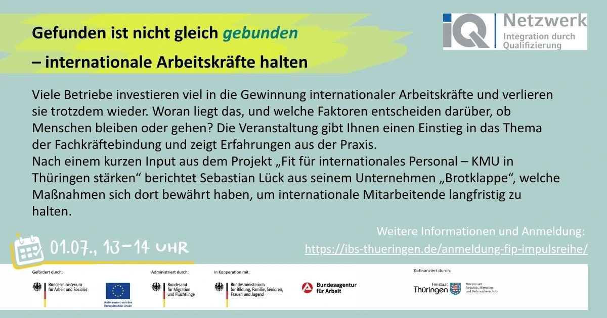 Fit für internationales Personal – Digitale Impulsreihe zur Gewinnung und Integration internationaler Arbeitskräfte in Thüringen